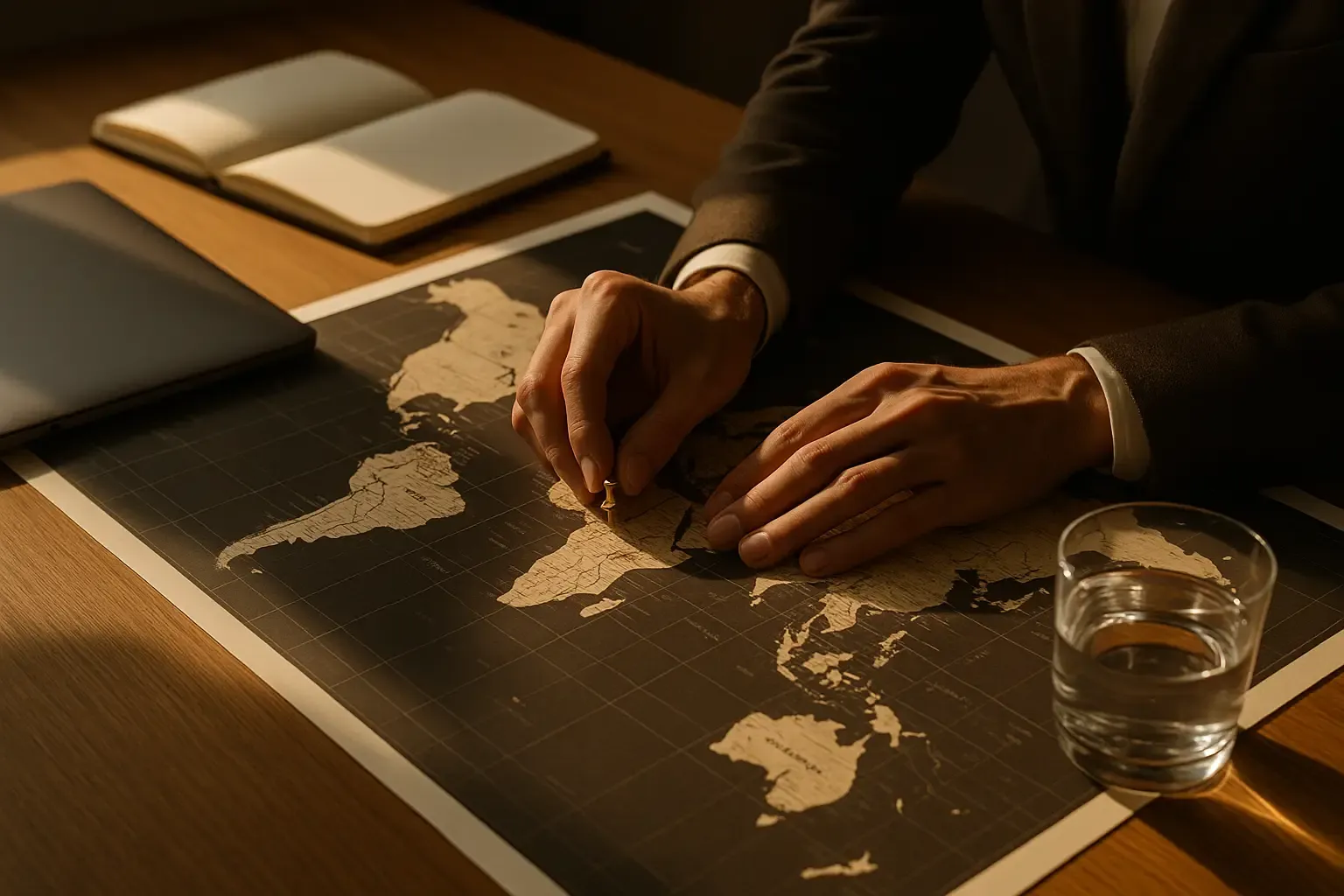 Mesa de trabalho com mapa